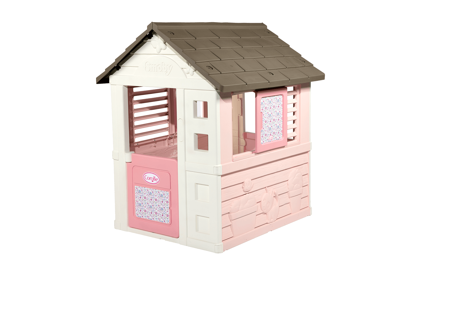 Maisonnette Corolle Playhouse Smoby 2 fenêtres avec des stores et des volets coulissants et 1 porte semi-ouverte, filtre UV à partir de 2 ans